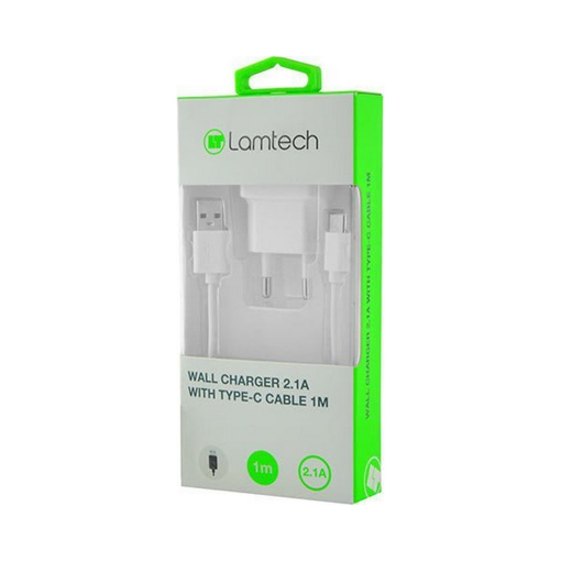 LAMTECH WALL CHARGER 2.1A WITH TYPE-C CABLE 1M WHITE