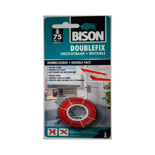Bison - Double Fix Αυτοκόλλητη Αφρώδης Ταινία Διπλής Όψης Λευκή 19mmx1.5m