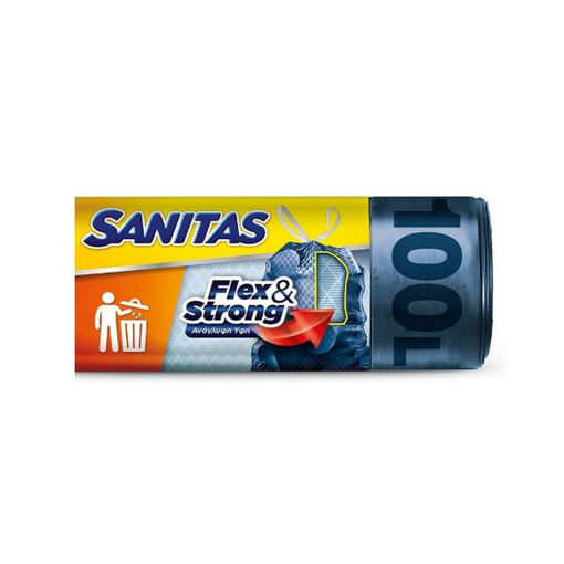 SANITAS ΣΑΚΟΥΛΕΣ ΑΠΟΡΡΙΜΑΤΩΝ 8ΤΕΜ 70Χ95 100L ΜΠΛΕ ΜΕ ΚΟΡΔΟΝΙ (FLEX & STRONG)