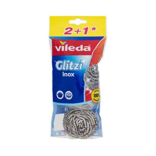 Vileda Glitzi Inox Σετ Συρμάτινα Σφουγγάρια Πιάτων Ασημί 2+1τμχ