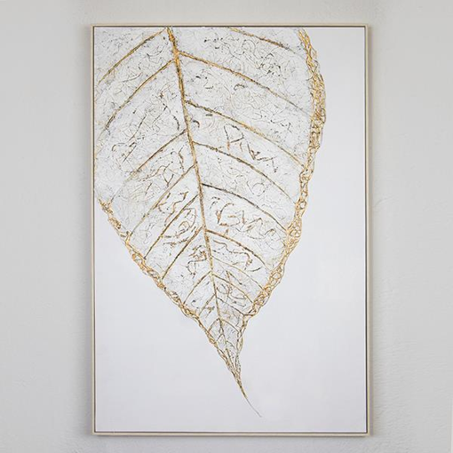 ΠΙΝΑΚΑΣ ΣΕ ΚΑΜΒΑ, ΦΥΛΛΟ, ΛΕΥΚΟ- ΧΡΥΣΟ, 82x122x5cm