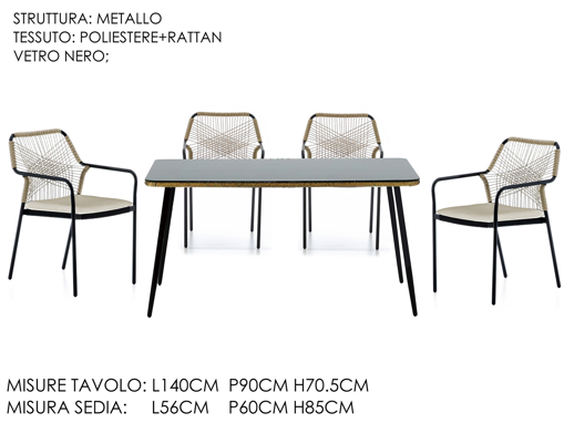 -SET TAVOLO C/4 SEDIE C/ BRACCIOLI