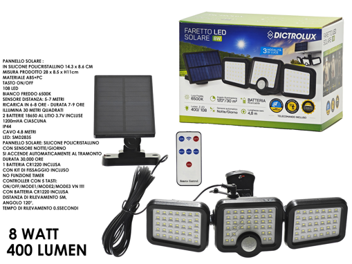 FARO SOLARE 400 LUMEN CON SENS/TEL