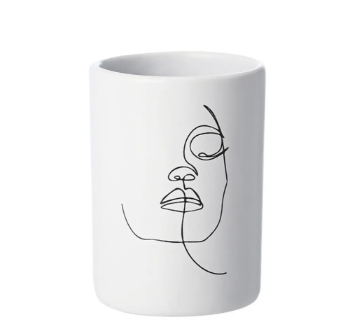 Ποτηράκι Μπάνιου Κεραμικό Φ7,5xH10,5cm Λευκό Line Art